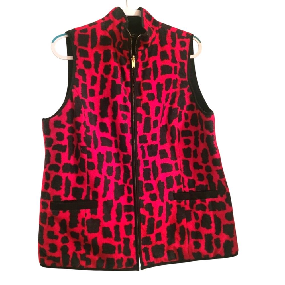 Susan Graver Weekender Polar  Fleece Vest Reversible Animal Print Red Black L